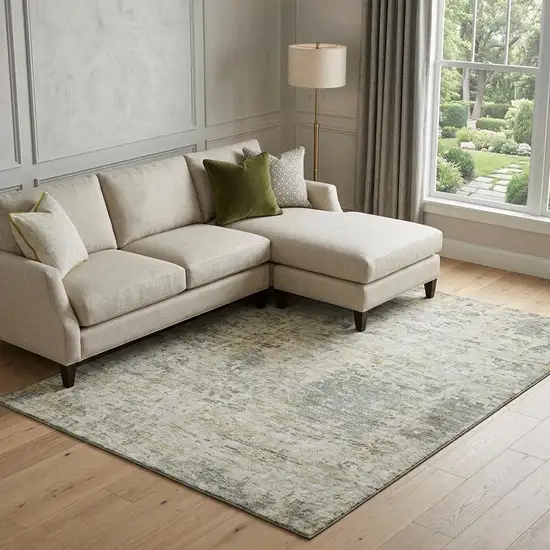 Sage Gold And Beige Abstract Washable Area Rug With UV Protection Photo 1