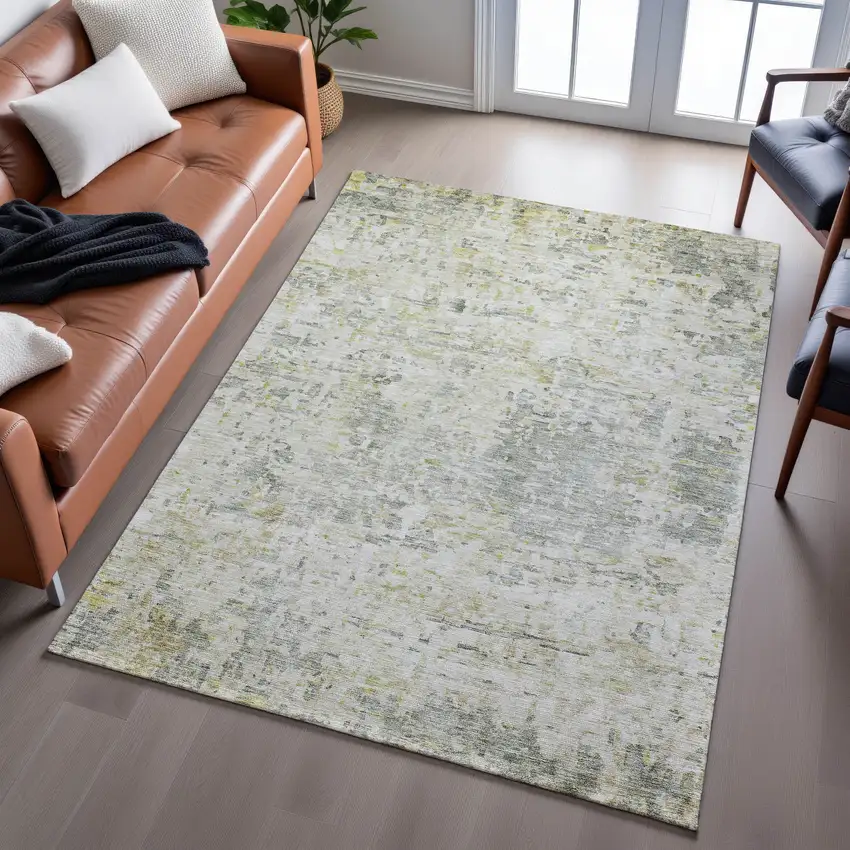 Sage Gold And Beige Abstract Washable Area Rug With UV Protection Photo 4