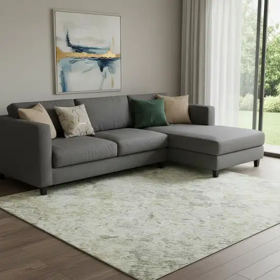 Sage Gold And Beige Abstract Washable Area Rug With UV Protection Photo 2