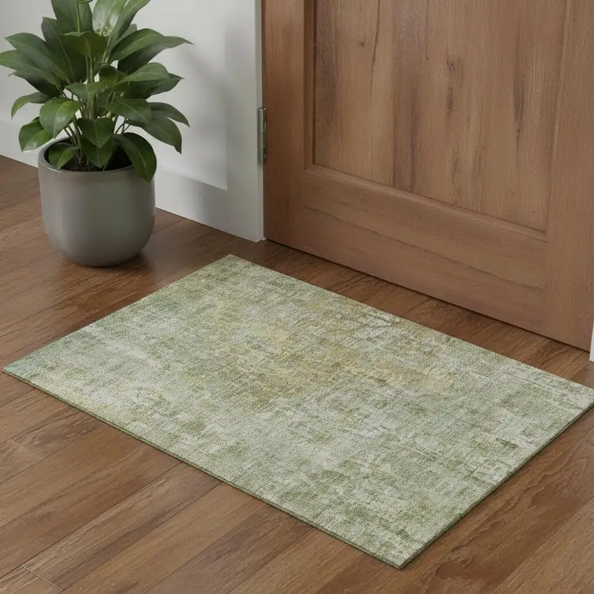 Sage Gold And Beige Abstract Washable Area Rug With UV Protection Photo 1