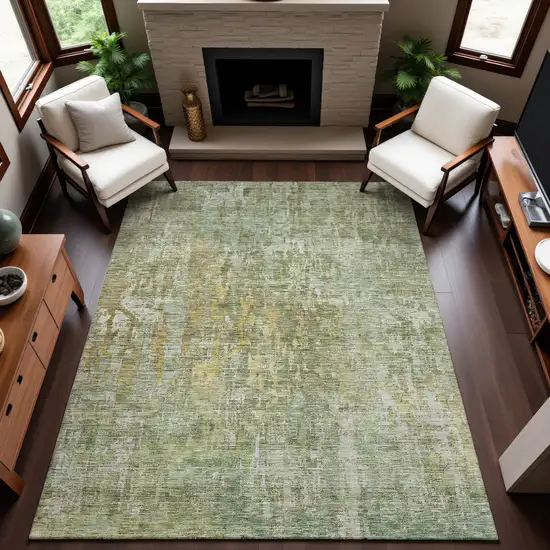 Sage Gold And Beige Abstract Washable Area Rug With UV Protection Photo 1