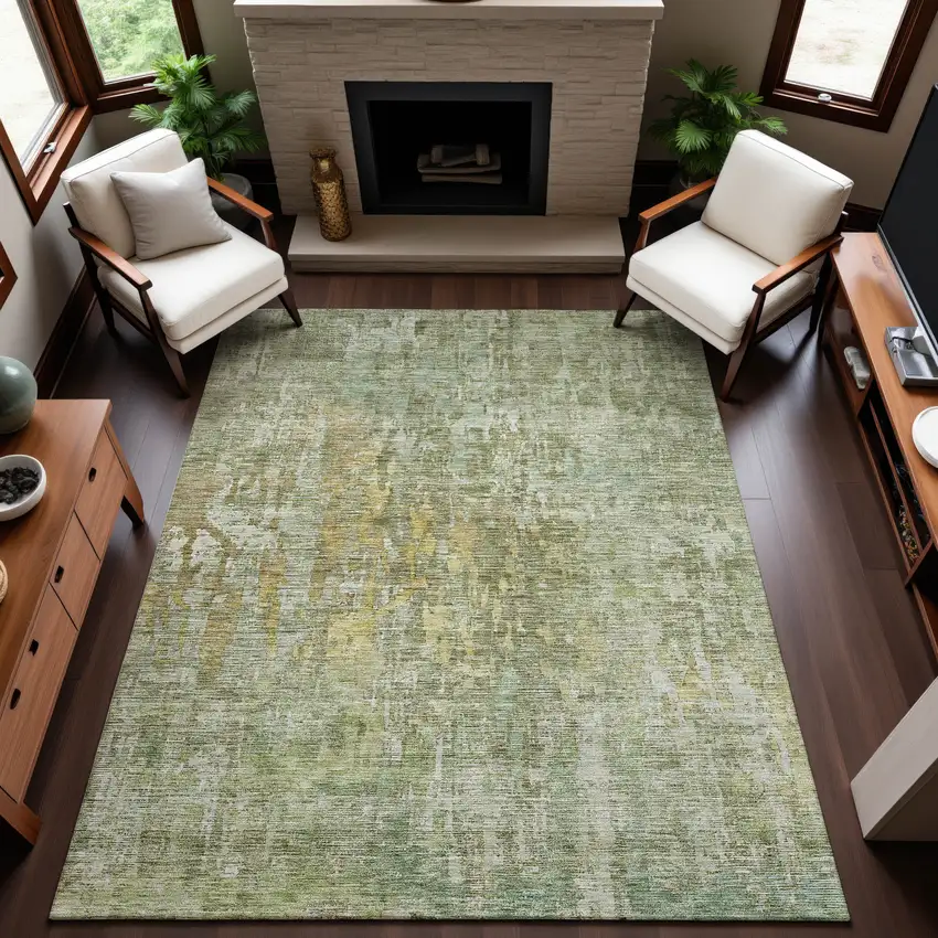 Sage Gold And Beige Abstract Washable Area Rug With UV Protection Photo 1