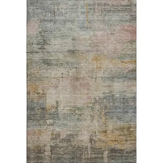 Sage Gold And Beige Abstract Washable Area Rug With UV Protection Photo 1