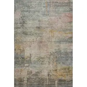 Photo of Sage Gold And Beige Abstract Washable Area Rug With UV Protection