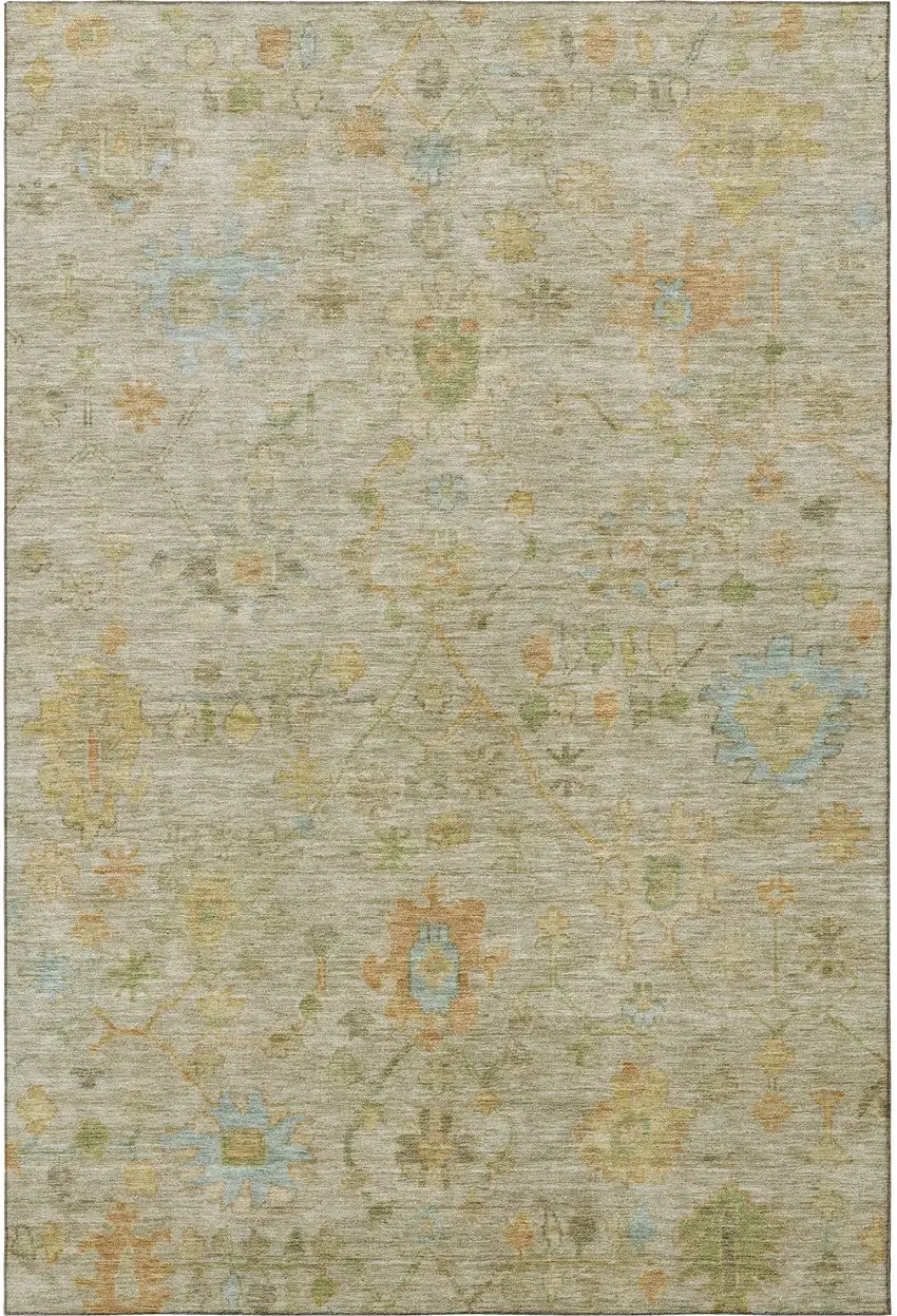 Sage Gold And Blue Floral Washable Area Rug With UV Protection Photo 3