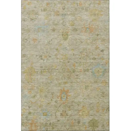 Sage Gold And Blue Floral Washable Area Rug With UV Protection Photo 3
