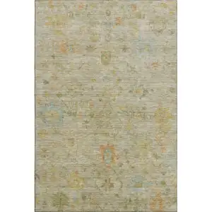 Photo of Sage Gold And Blue Floral Washable Area Rug With UV Protection