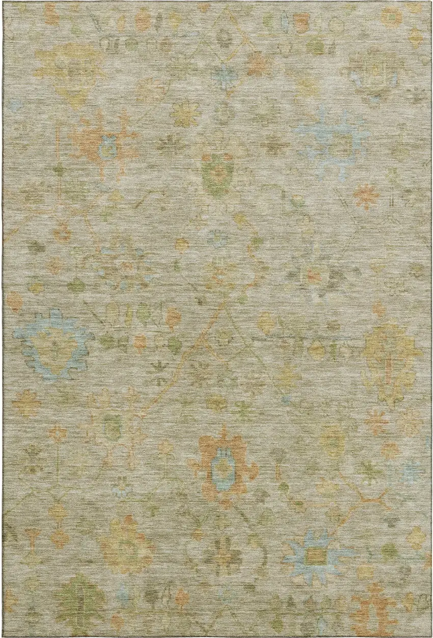 Sage Gold And Blue Floral Washable Area Rug With UV Protection Photo 1