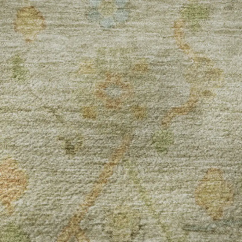 Sage Gold And Blue Floral Washable Area Rug With UV Protection Photo 9