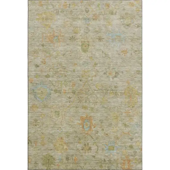 Sage Gold And Blue Floral Washable Area Rug With UV Protection Photo 1