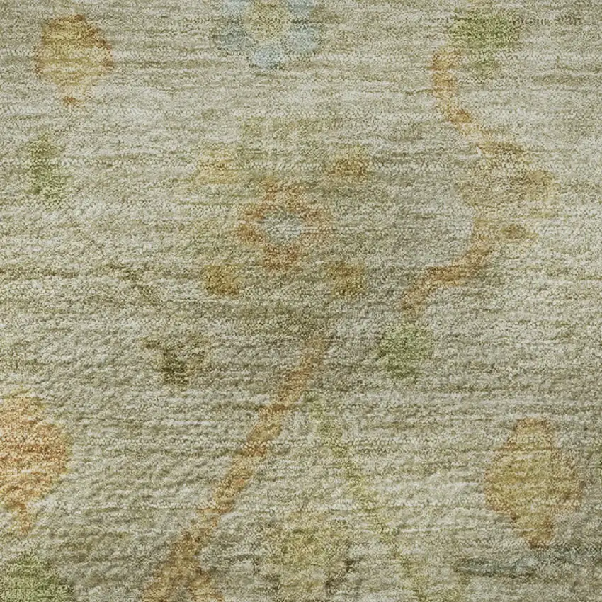 Sage Gold And Blue Floral Washable Area Rug With UV Protection Photo 8