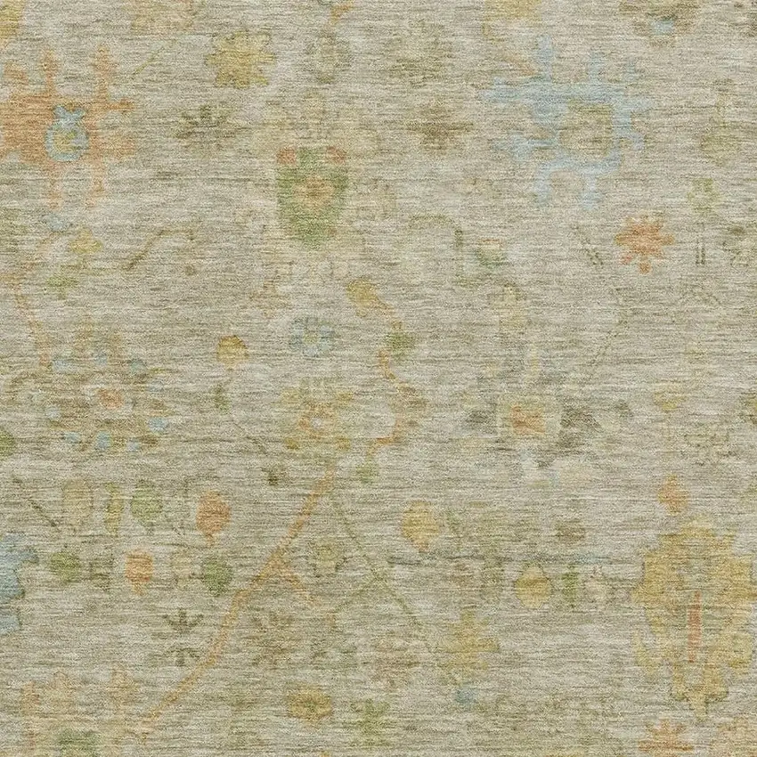 Sage Gold And Blue Floral Washable Area Rug With UV Protection Photo 3