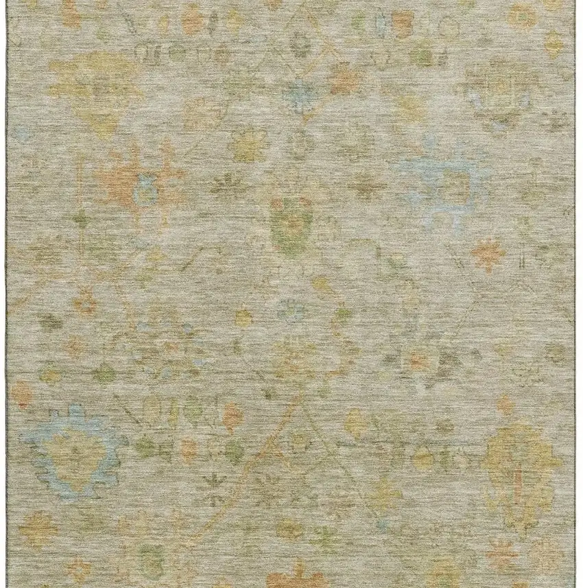 Sage Gold And Blue Floral Washable Area Rug With UV Protection Photo 4