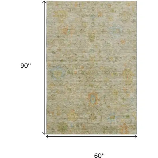 Sage Gold And Blue Floral Washable Area Rug With UV Protection Photo 9