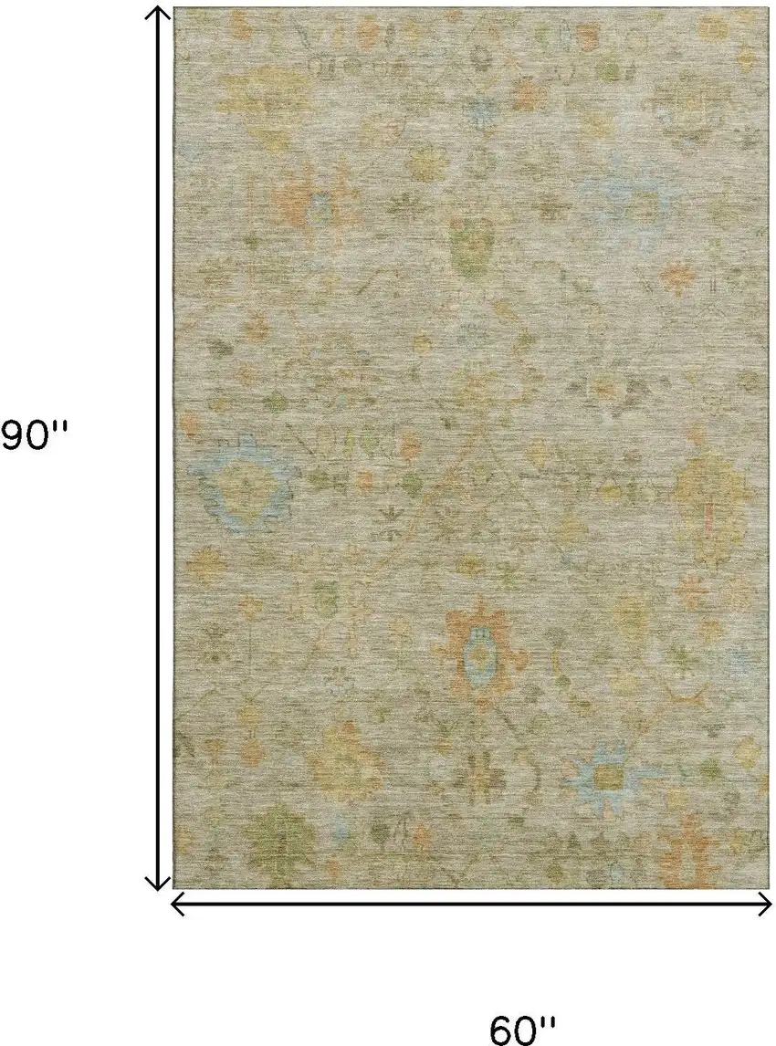 Sage Gold And Blue Floral Washable Area Rug With UV Protection Photo 9