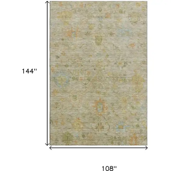 Sage Gold And Blue Floral Washable Area Rug With UV Protection Photo 9