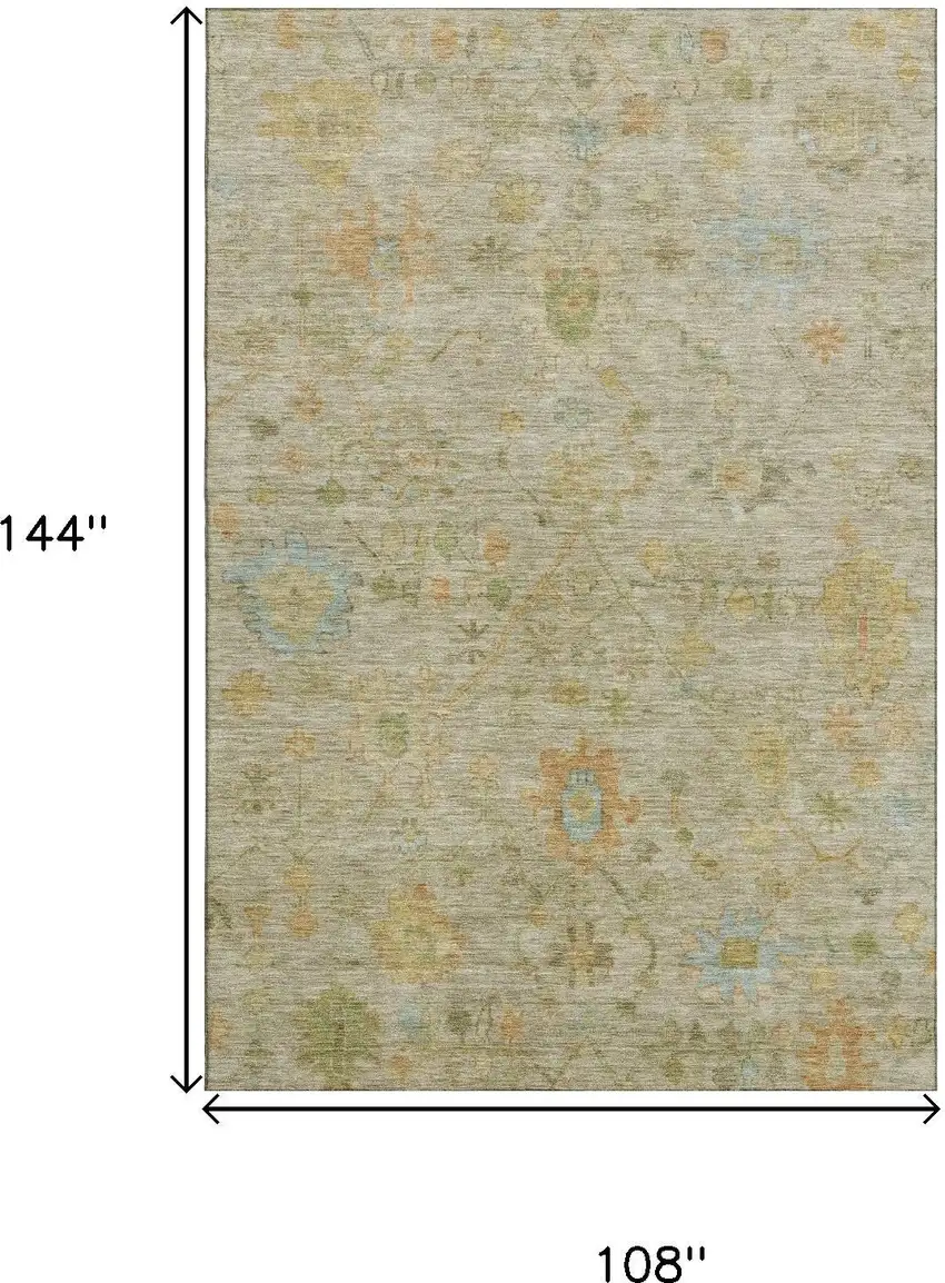 Sage Gold And Blue Floral Washable Area Rug With UV Protection Photo 9