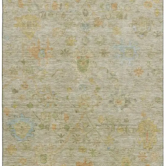Sage Gold And Blue Floral Washable Area Rug With UV Protection Photo 4
