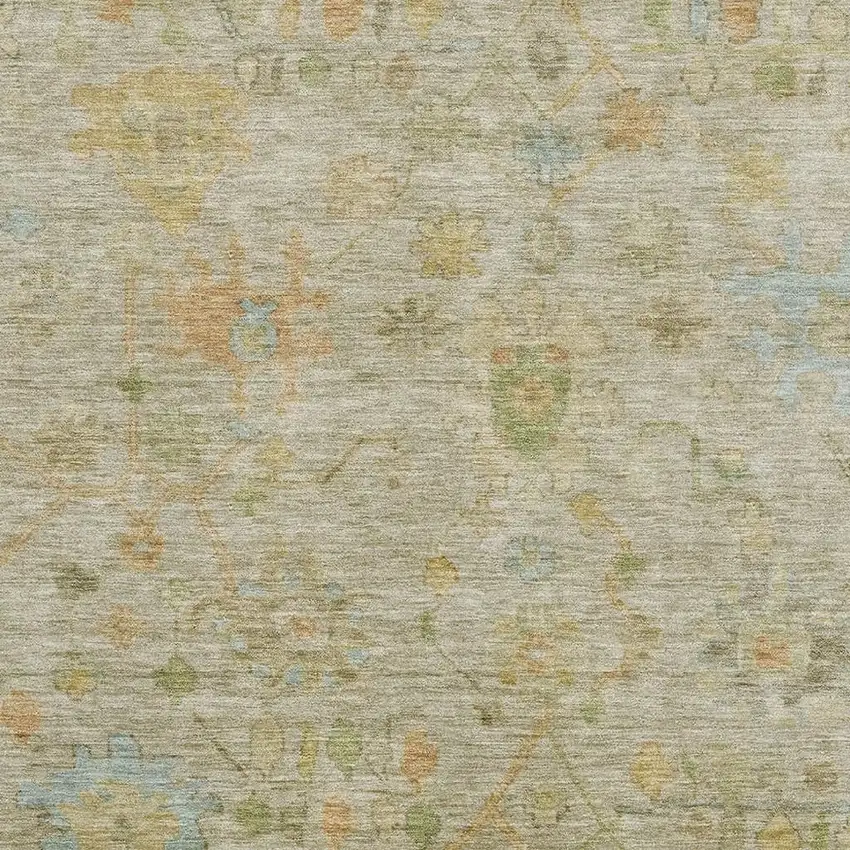 Sage Gold And Blue Floral Washable Area Rug With UV Protection Photo 3