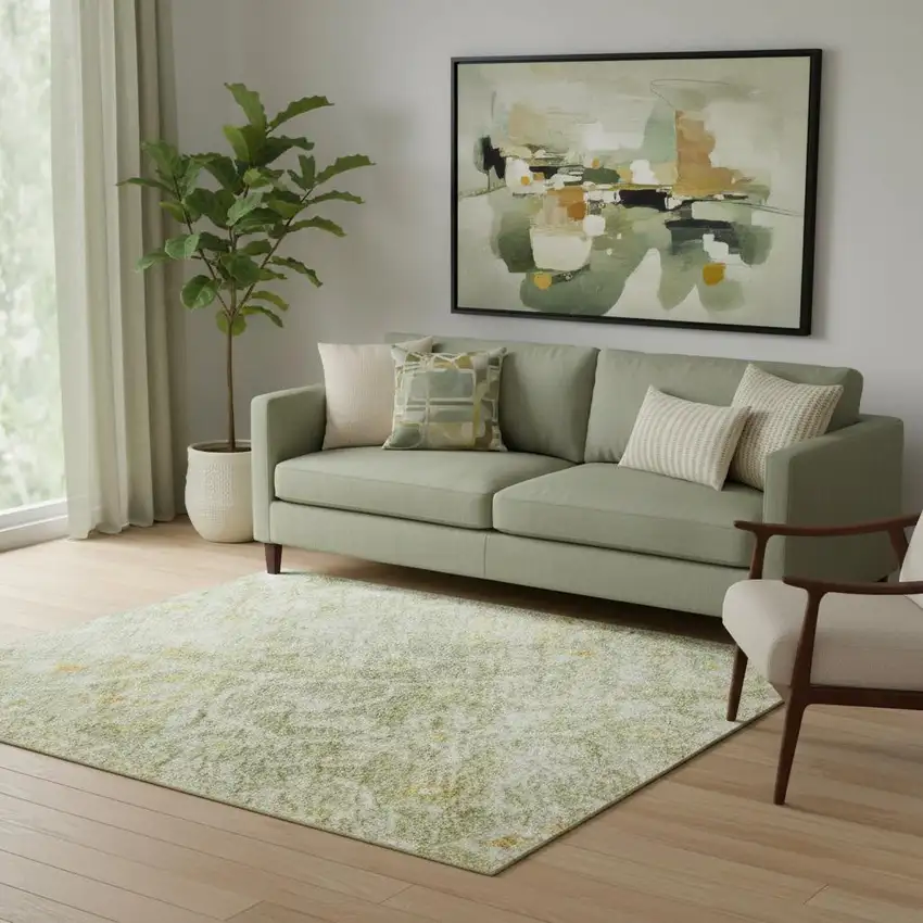 Sage Gold And Copper Oriental Washable Area Rug With UV Protection Photo 2