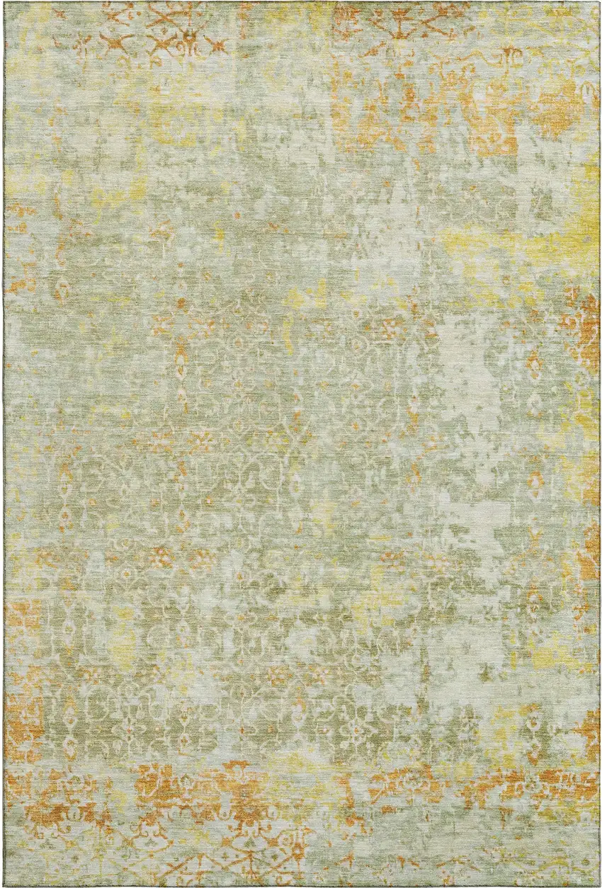 Sage Gold And Copper Oriental Washable Area Rug With UV Protection Photo 5