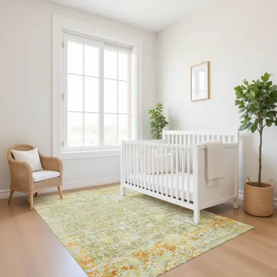 Sage Gold And Copper Oriental Washable Area Rug With UV Protection Photo 5