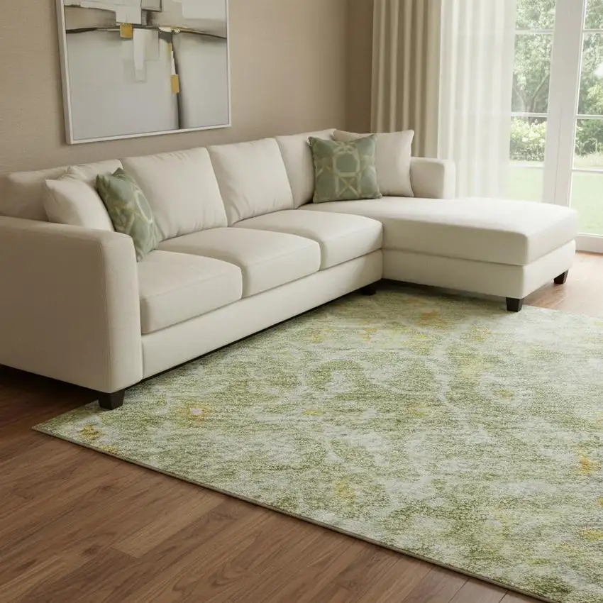 Sage Gold And Copper Oriental Washable Area Rug With UV Protection Photo 2