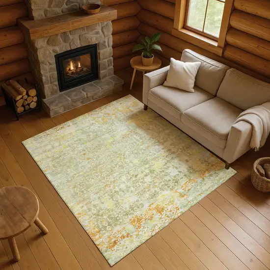Sage Gold And Copper Oriental Washable Area Rug With UV Protection Photo 3