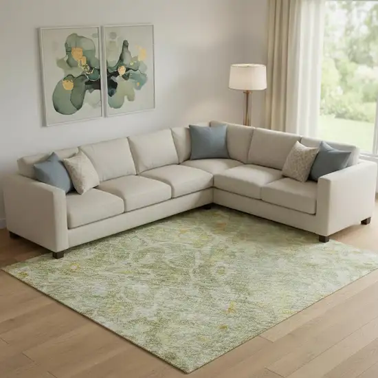 Sage Gold And Copper Oriental Washable Area Rug With UV Protection Photo 2