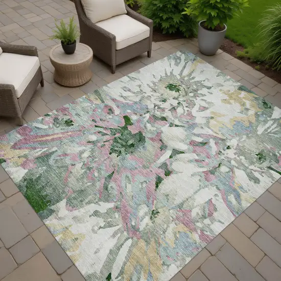 Sage Gold And Emerald Floral Washable Indoor Outdoor Area Rug Photo 7