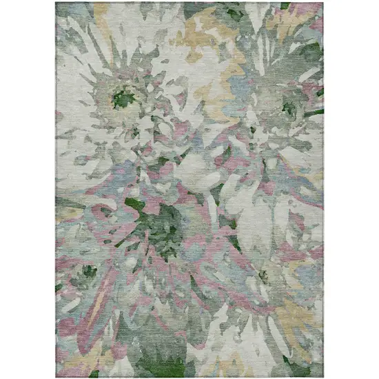 Sage Gold And Emerald Floral Washable Indoor Outdoor Area Rug Photo 2
