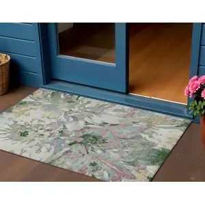 Photo of Sage Gold And Emerald Floral Washable Indoor Outdoor Area Rug