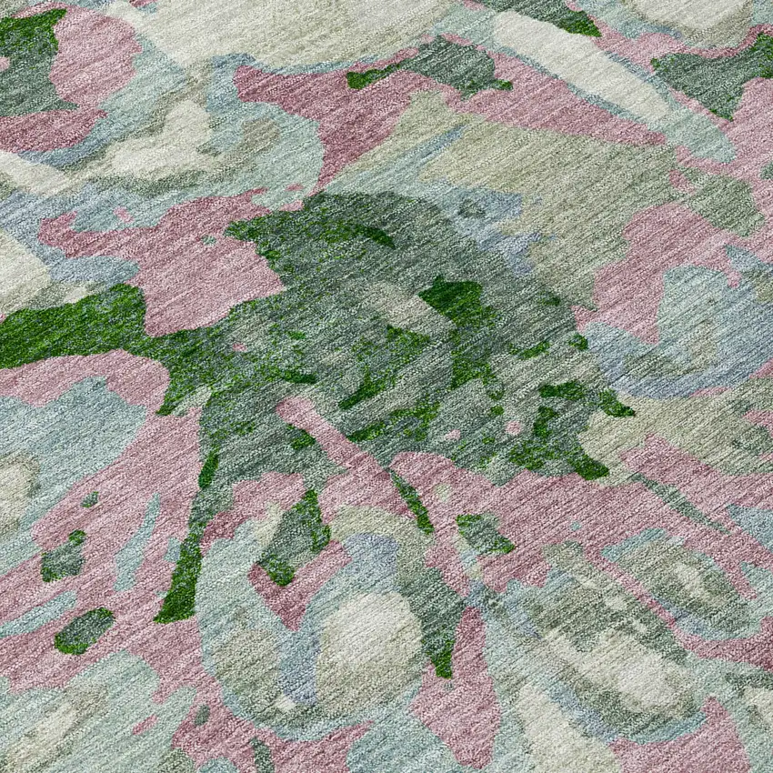 Sage Gold And Emerald Floral Washable Indoor Outdoor Area Rug Photo 6