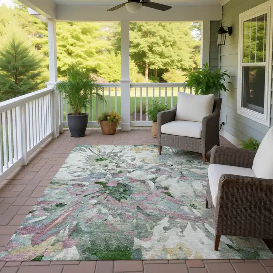 Sage Gold And Emerald Floral Washable Indoor Outdoor Area Rug Photo 9