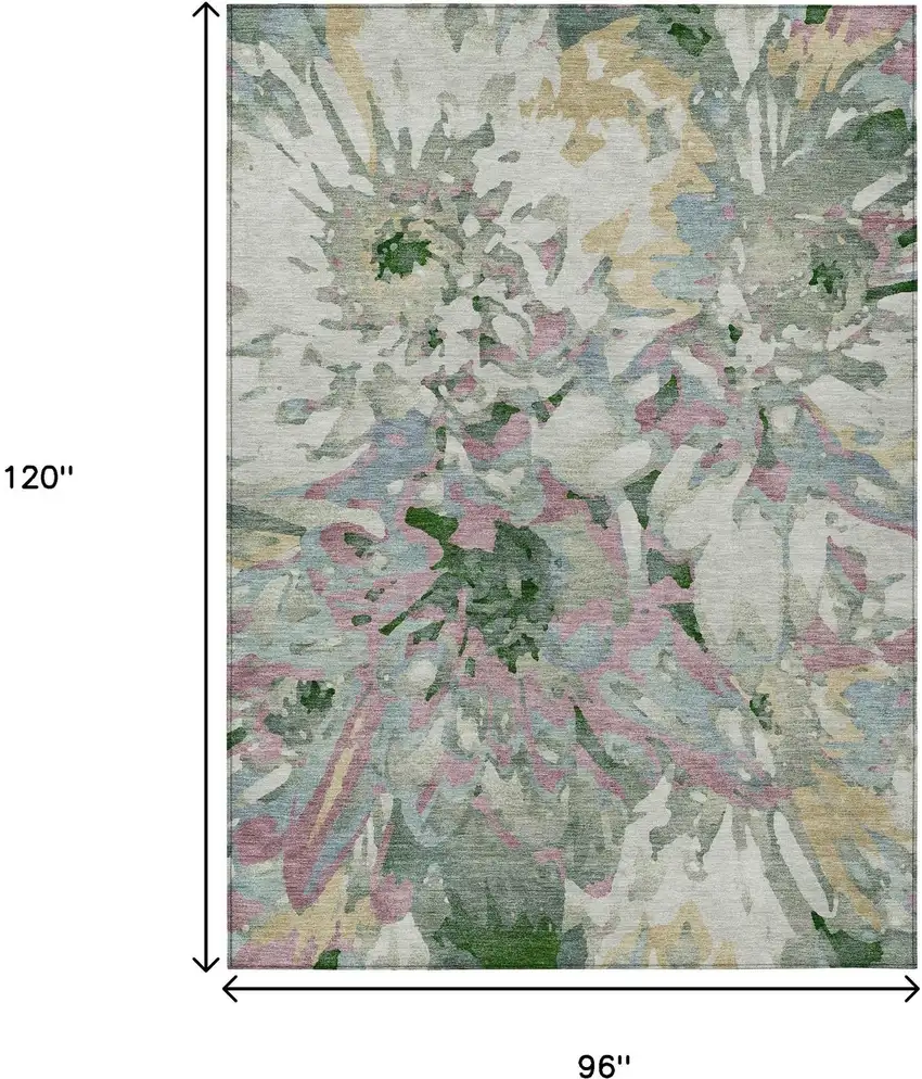 Sage Gold And Emerald Floral Washable Indoor Outdoor Area Rug Photo 3