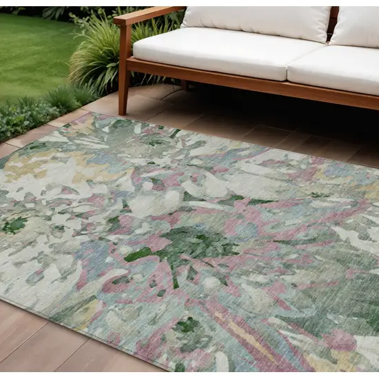 Sage Gold And Emerald Floral Washable Indoor Outdoor Area Rug Photo 1