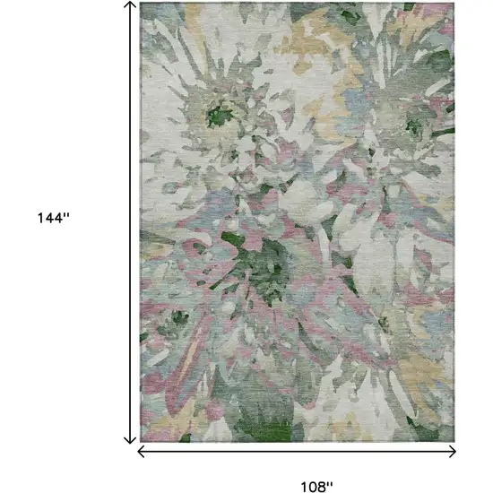 Sage Gold And Emerald Floral Washable Indoor Outdoor Area Rug Photo 3