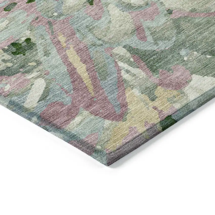 Sage Gold And Emerald Floral Washable Indoor Outdoor Area Rug Photo 6