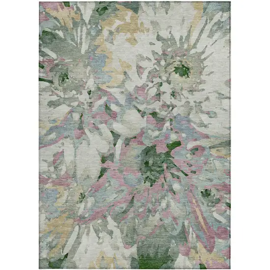 Sage Gold And Emerald Floral Washable Indoor Outdoor Area Rug Photo 4