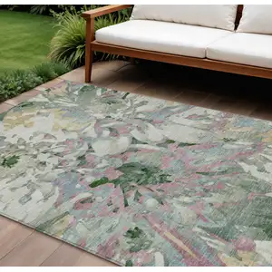 Photo of Sage Gold And Emerald Floral Washable Indoor Outdoor Area Rug