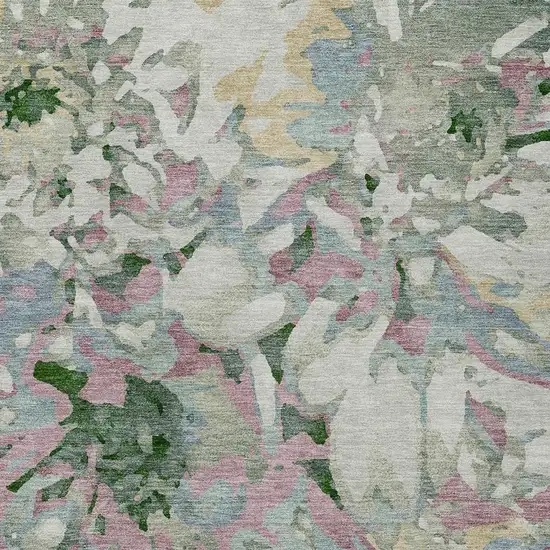 Sage Gold And Emerald Floral Washable Indoor Outdoor Area Rug Photo 7
