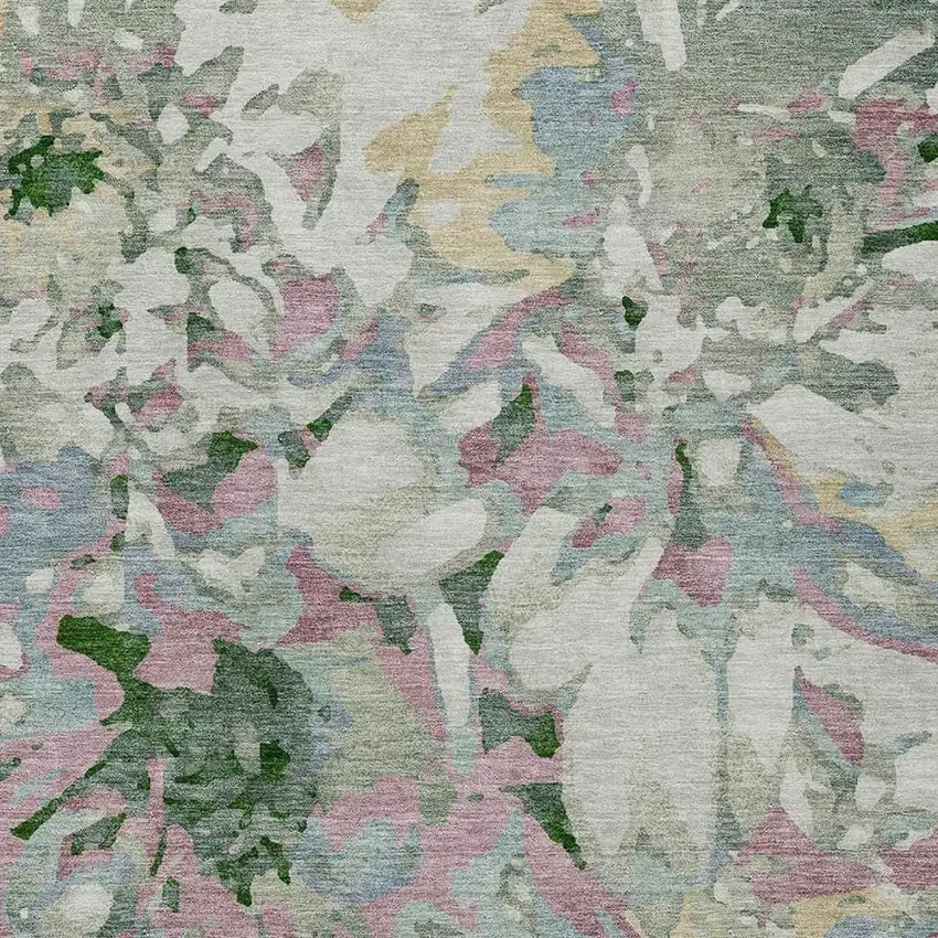 Sage Gold And Emerald Floral Washable Indoor Outdoor Area Rug Photo 7