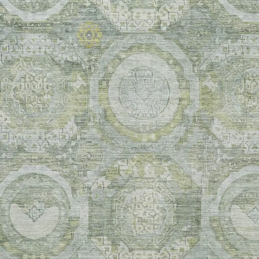 Sage Gold And Gray Mosaic Washable Area Rug With UV Protection Photo 2