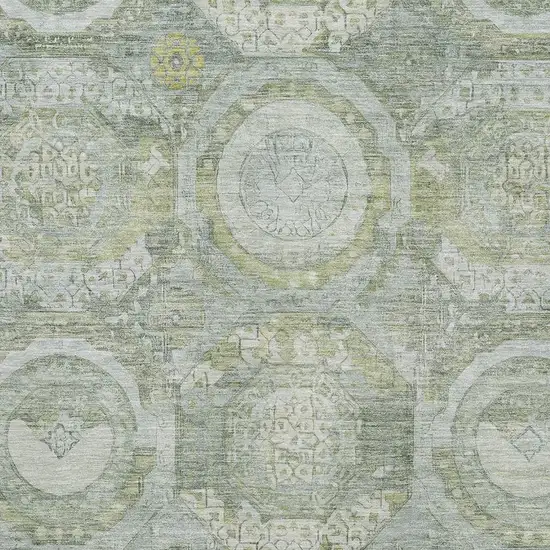 Sage Gold And Gray Mosaic Washable Area Rug With UV Protection Photo 2