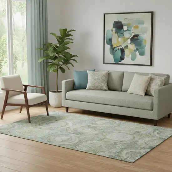 Sage Gold And Gray Mosaic Washable Area Rug With UV Protection Photo 2