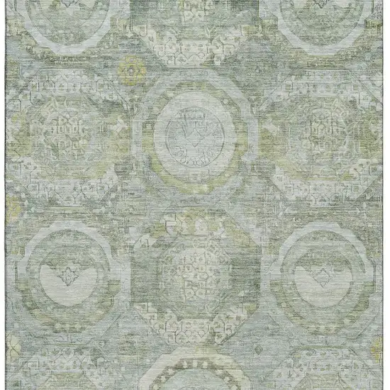 Sage Gold And Gray Mosaic Washable Area Rug With UV Protection Photo 2
