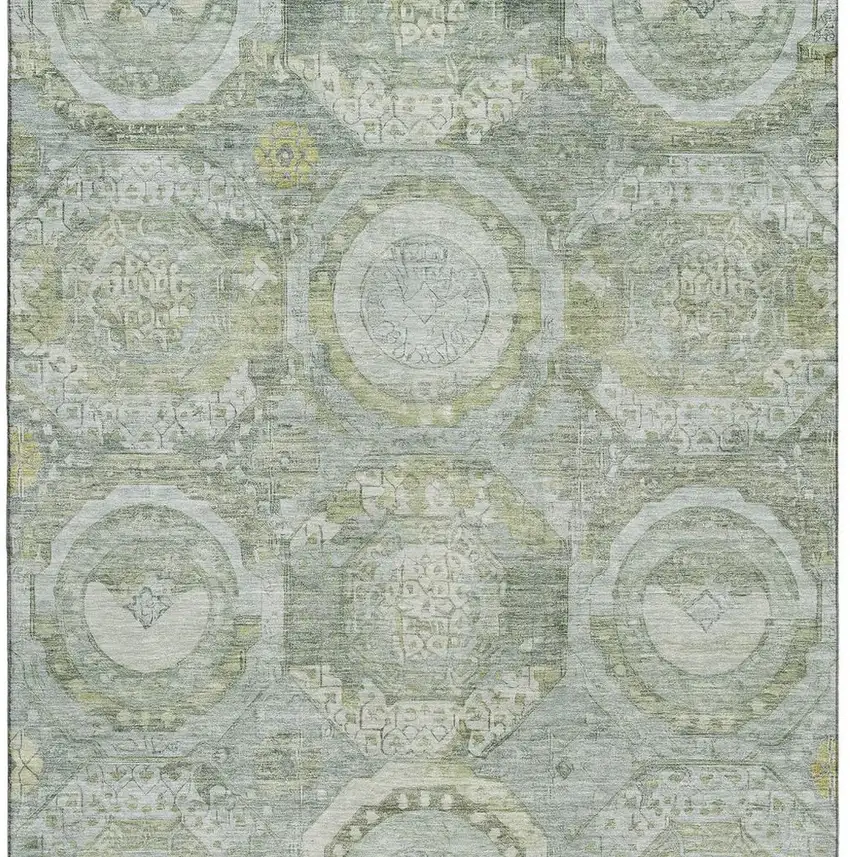 Sage Gold And Gray Mosaic Washable Area Rug With UV Protection Photo 2