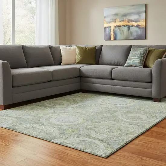 Sage Gold And Gray Mosaic Washable Area Rug With UV Protection Photo 2