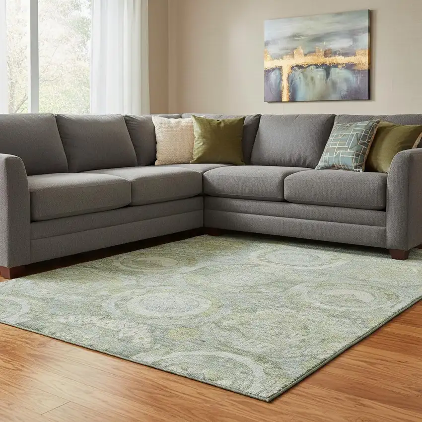 Sage Gold And Gray Mosaic Washable Area Rug With UV Protection Photo 2