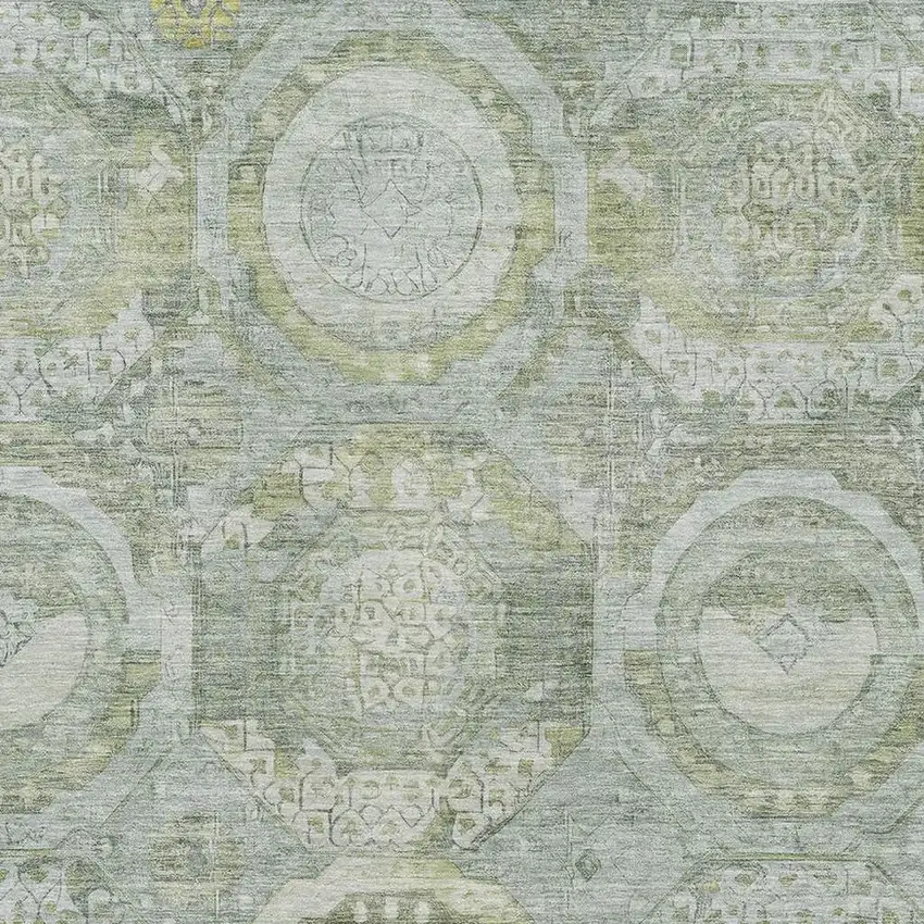 Sage Gold And Gray Mosaic Washable Area Rug With UV Protection Photo 2